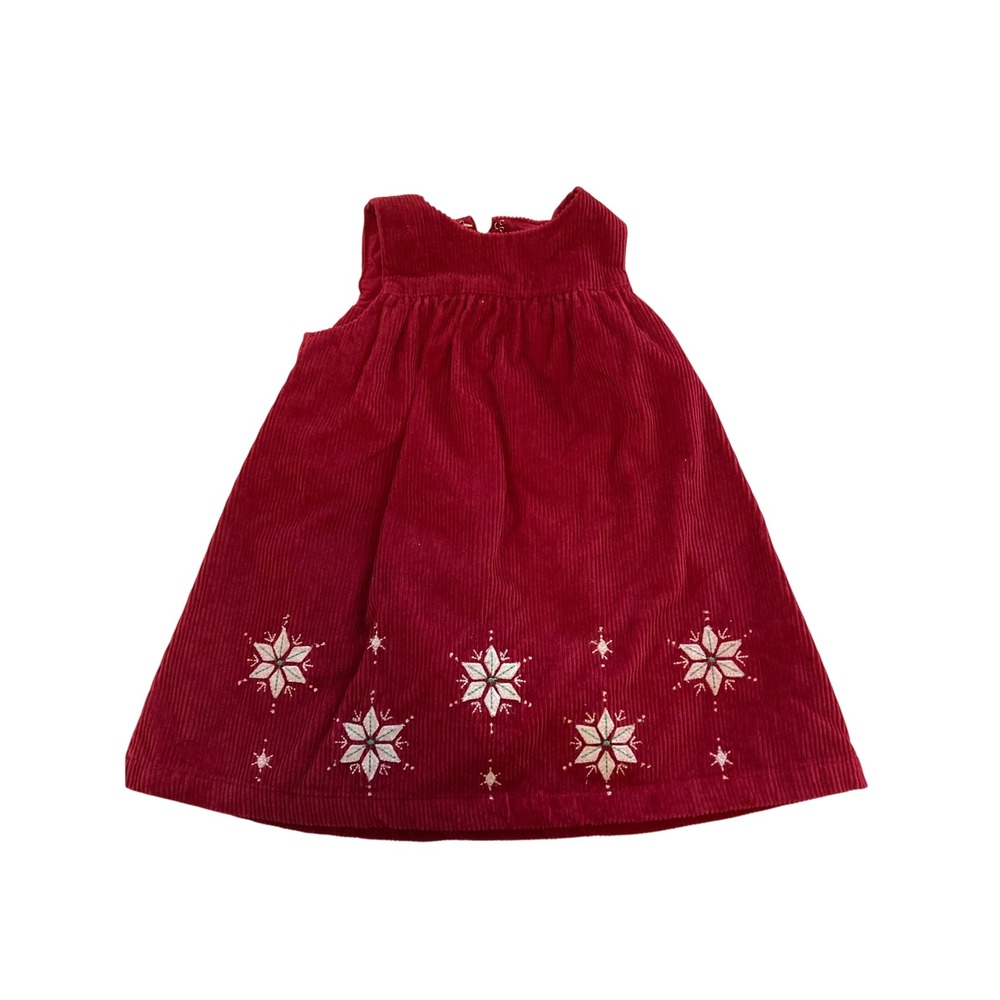 Ralph Lauren Red Corduroy Snowflake Embroidered Jumper Dress 12-18M